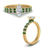 Load image into Gallery viewer, hidden-halo-half-way-marquise-cut-diamond-wedding-ring-set-with-emerald-in-FD9168MQGEMGRANGLE3-NL-YG
