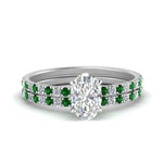 Load image into Gallery viewer, hidden-halo-half-way-oval-shaped-diamond-wedding-ring-set-with-emerald-in-FD9168OVGEMGRANGLE3-NL-WG
