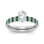 Load image into Gallery viewer, hidden-halo-half-way-oval-shaped-diamond-wedding-ring-set-with-emerald-in-FD9168OVGEMGRANGLE3-NL-WG
