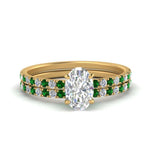 Load image into Gallery viewer, hidden-halo-half-way-oval-shaped-diamond-wedding-ring-set-with-emerald-in-FD9168OVGEMGRANGLE3-NL-YG
