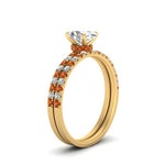 Load image into Gallery viewer, hidden-halo-half-way-oval-shaped-diamond-wedding-ring-set-with-orange-sapphire-in-FD9168OVGSAORANGLE3-NL-YG
