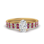 Load image into Gallery viewer, hidden-halo-half-way-oval-shaped-diamond-wedding-ring-set-with-pink-sapphire-in-FD9168OVGSADRPIANGLE3-NL-YG
