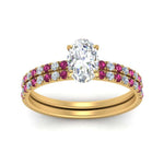 Load image into Gallery viewer, hidden-halo-half-way-oval-shaped-diamond-wedding-ring-set-with-pink-sapphire-in-FD9168OVGSADRPIANGLE3-NL-YG
