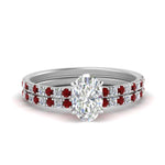 Load image into Gallery viewer, hidden-halo-half-way-oval-shaped-diamond-wedding-ring-set-with-ruby-in-FD9168OVGRUDRANGLE3-NL-WG

