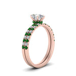 Load image into Gallery viewer, hidden-halo-half-way-pear-shaped-diamond-wedding-ring-set-with-emerald-in-FD9168PEGEMGRANGLE3-NL-RG
