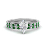 Load image into Gallery viewer, hidden-halo-half-way-pear-shaped-diamond-wedding-ring-set-with-emerald-in-FD9168PEGEMGRANGLE3-NL-WG
