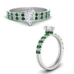 Load image into Gallery viewer, hidden-halo-half-way-pear-shaped-diamond-wedding-ring-set-with-emerald-in-FD9168PEGEMGRANGLE3-NL-WG
