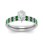 Load image into Gallery viewer, hidden-halo-half-way-pear-shaped-diamond-wedding-ring-set-with-emerald-in-FD9168PEGEMGRANGLE3-NL-WG

