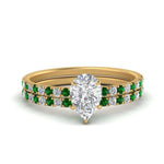 Load image into Gallery viewer, hidden-halo-half-way-pear-shaped-diamond-wedding-ring-set-with-emerald-in-FD9168PEGEMGRANGLE3-NL-YG
