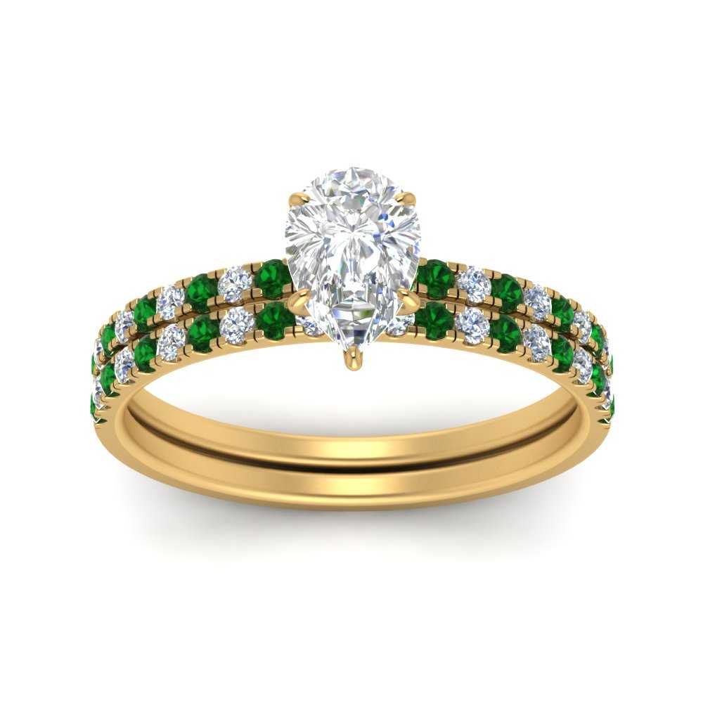 hidden-halo-half-way-pear-shaped-diamond-wedding-ring-set-with-emerald-in-FD9168PEGEMGRANGLE3-NL-YG