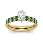 Load image into Gallery viewer, hidden-halo-half-way-pear-shaped-diamond-wedding-ring-set-with-emerald-in-FD9168PEGEMGRANGLE3-NL-YG
