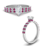 Load image into Gallery viewer, hidden-halo-half-way-pear-shaped-diamond-wedding-ring-set-with-pink-sapphire-in-FD9168PEGSADRPIANGLE3-NL-WG
