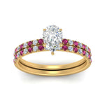Load image into Gallery viewer, hidden-halo-half-way-pear-shaped-diamond-wedding-ring-set-with-pink-sapphire-in-FD9168PEGSADRPIANGLE3-NL-YG
