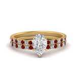 Load image into Gallery viewer, hidden-halo-half-way-pear-shaped-diamond-wedding-ring-set-with-ruby-in-FD9168PEGRUDRANGLE3-NL-YG
