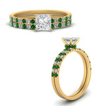 Load image into Gallery viewer, hidden-halo-half-way-princess-cut-diamond-wedding-ring-set-with-emerald-in-FD9168PRGEMGRANGLE3-NL-YG
