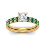 Load image into Gallery viewer, hidden-halo-half-way-princess-cut-diamond-wedding-ring-set-with-emerald-in-FD9168PRGEMGRANGLE3-NL-YG
