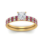 Load image into Gallery viewer, hidden-halo-half-way-princess-cut-diamond-wedding-ring-set-with-pink-sapphire-in-FD9168PRGSADRPIANGLE3-NL-YG
