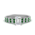 Thumbnail 22 - hidden-halo-half-way-radiant-cut-diamond-wedding-ring-set-with-emerald-in-FD9168RAGEMGRANGLE3-NL-WG
