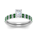 Thumbnail 23 - hidden-halo-half-way-radiant-cut-diamond-wedding-ring-set-with-emerald-in-FD9168RAGEMGRANGLE3-NL-WG