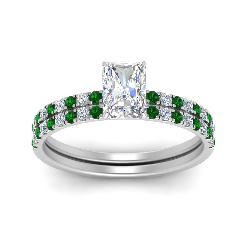 hidden-halo-half-way-radiant-cut-diamond-wedding-ring-set-with-emerald-in-FD9168RAGEMGRANGLE3-NL-WG