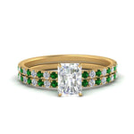 Load image into Gallery viewer, hidden-halo-half-way-radiant-cut-diamond-wedding-ring-set-with-emerald-in-FD9168RAGEMGRANGLE3-NL-YG
