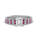 Thumbnail 10 - hidden-halo-half-way-radiant-cut-diamond-wedding-ring-set-with-pink-sapphire-in-FD9168RAGSADRPIANGLE3-NL-WG