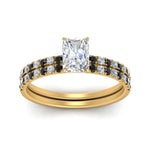 Load image into Gallery viewer, hidden-halo-half-way-radiant-cut-wedding-ring-set-with-black-diamond-in-FD9168RAGBLACKANGLE3-NL-YG
