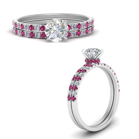 hidden-halo-half-way-round-cut-diamond-wedding-ring-set-with-pink-sapphire-in-FD9168ROGSADRPIANGLE3-NL-WG