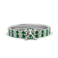 Thumbnail 14 - hidden-halo-half-way-semi-mount-diamond-wedding-ring-set-with-emerald-in-FD9168SMGEMGRANGLE3-NL-WG