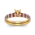 Thumbnail 23 - hidden-halo-half-way-semi-mount-diamond-wedding-ring-set-with-pink-sapphire-in-FD9168SMGSADRPIANGLE3-NL-YG
