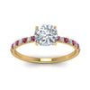 Load image into Gallery viewer, hidden-halo-petite-cushion-cut-diamond-engagement-ring-with-pink-sapphire-in-FD9168CURGSADRPIANGLE3-NL-YG