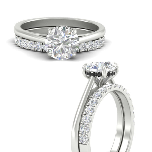 Hidden Halo Round Diamond Ring with Half Eternity Band