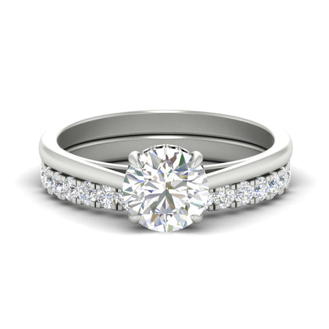 Round Secret Halo Lab Grown Ring with Half Eternity Band