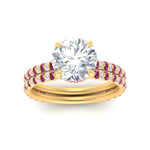 Load image into Gallery viewer, high-profile-round-hidden-pink-sapphire-wedding-set-in-FD-10060ROGSADRPIANGLE3-NL-YG
