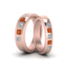 Load image into Gallery viewer, his-and-hers-matching-wedding-diamond-princess-cut-bands-with-orange-sapphire-in-rose-gold-FD9087BPRGSAOR-NL-RG.jpg