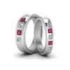 Load image into Gallery viewer, his-and-hers-matching-wedding-diamond-princess-cut-bands-with-pink-sapphire-in-white-gold-FD9087BPRGSADRPI-NL-WG.jpg
