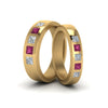 Load image into Gallery viewer, his-and-hers-matching-wedding-diamond-princess-cut-bands-with-pink-sapphire-in-yellow-gold-FD9087BPRGSADRPI-NL-YG.jpg