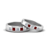 Load image into Gallery viewer, his-and-hers-matching-wedding-diamond-princess-cut-bands-with-ruby-in-white-gold-FD9087BPRGRUDR-NL-WG.jpg