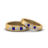 Load image into Gallery viewer, his-and-hers-matching-wedding-diamond-princess-cut-bands-with-sapphire-in-yellow-gold-FD9087BPRGSABL-NL-YG.jpg