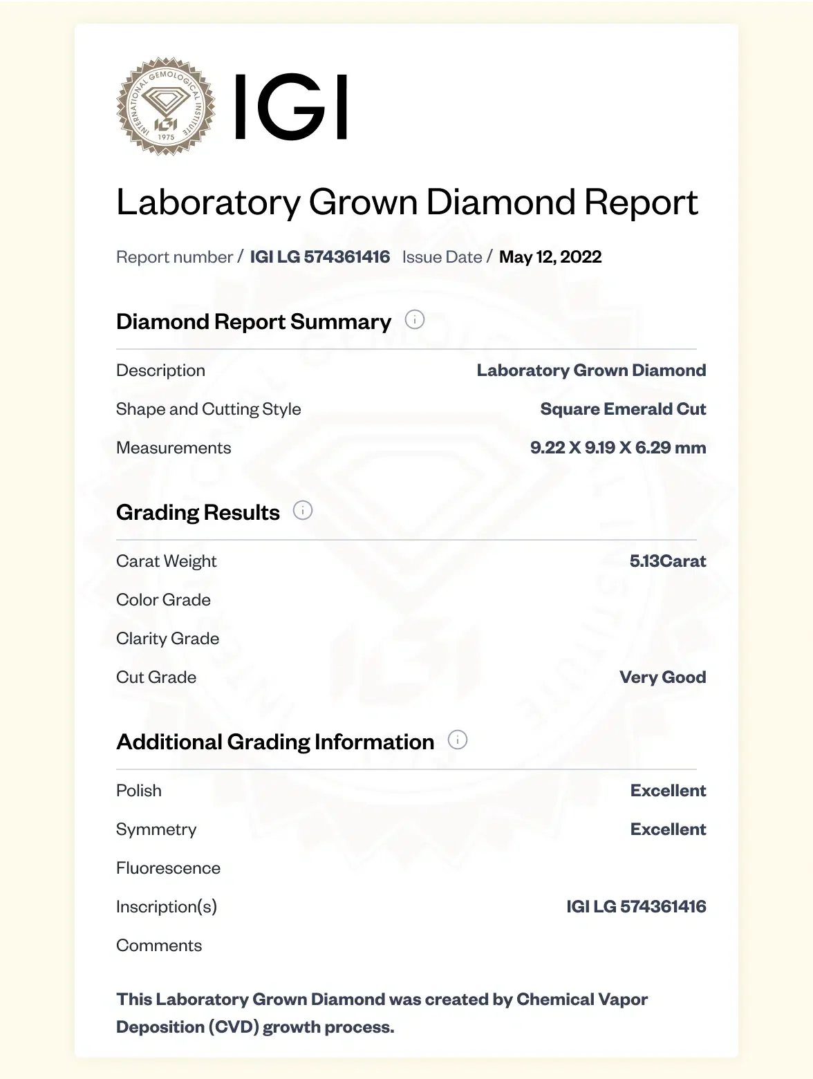 IGI Diamond Certificate