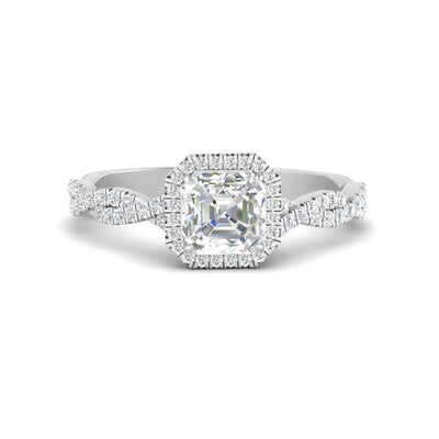Asscher Cut Classic Vine Halo Diamond Ring