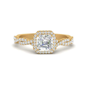 Asscher Cut Classic Vine Halo Diamond Ring