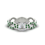 Load image into Gallery viewer, https://cdn.fascinatingdiamonds.com/FD11157/infinity-asscher-cut-twist-diamond-engagement-ring-with-emerald-in-white-gold-FD11157ASRGEMGRHAND-NL-WG.jpg
