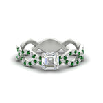 Load image into Gallery viewer, https://cdn.fascinatingdiamonds.com/FD11157/infinity-asscher-cut-twist-diamond-engagement-ring-with-emerald-in-white-gold-FD11157ASRGEMGRHAND-NL-WG.jpg
