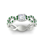 Load image into Gallery viewer, https://cdn.fascinatingdiamonds.com/FD11157/infinity-asscher-cut-twist-diamond-engagement-ring-with-emerald-in-white-gold-FD11157ASRGEMGRHAND-NL-WG.jpg
