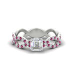 Load image into Gallery viewer, https://cdn.fascinatingdiamonds.com/FD11157/infinity-asscher-cut-twist-diamond-engagement-ring-with-pink-sapphire-in-white-gold-FD11157ASRGSADRPIHAND-NL-WG.jpg
