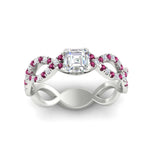 Load image into Gallery viewer, https://cdn.fascinatingdiamonds.com/FD11157/infinity-asscher-cut-twist-diamond-engagement-ring-with-pink-sapphire-in-white-gold-FD11157ASRGSADRPIHAND-NL-WG.jpg
