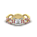 Load image into Gallery viewer, https://cdn.fascinatingdiamonds.com/FD11157/infinity-asscher-cut-twist-diamond-engagement-ring-with-pink-sapphire-in-yellow-gold-FD11157ASRGSADRPIHAND-NL-YG.jpg
