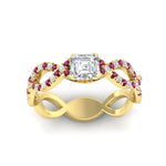 Load image into Gallery viewer, https://cdn.fascinatingdiamonds.com/FD11157/infinity-asscher-cut-twist-diamond-engagement-ring-with-pink-sapphire-in-yellow-gold-FD11157ASRGSADRPIHAND-NL-YG.jpg
