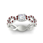 Load image into Gallery viewer, https://cdn.fascinatingdiamonds.com/FD11157/infinity-asscher-cut-twist-diamond-engagement-ring-with-ruby-in-white-gold-FD11157ASRGRUDRHAND-NL-WG.jpg
